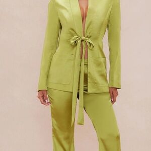 Large Chartreuse Satin Blazer Suit